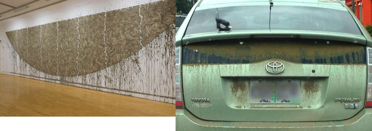 (l) richard long - firth of forth arc, 2007  / (r) j newton . found prius work, 2014
